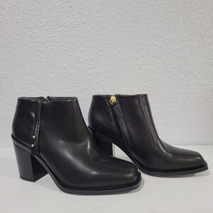 Franco Sarto Vivica Black Leather Square Toe Block Heel Ankle Boots size 5